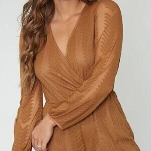 Peach Love LS Mesh Romper Brown